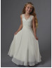 Boho Beach Lace Chiffon Floor Length Wedding Flower Girl Dress 